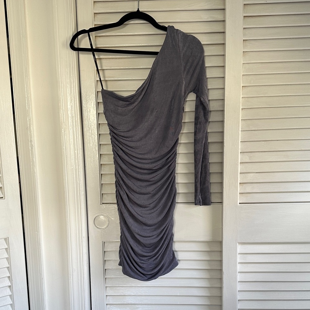 Gray Blue Shimmer One-Shoulder Mini Dress